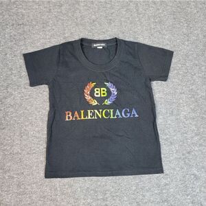 Balenciaga Kids Rainbow “BB” Laurel Logo T-Shirt Black Size 100 (3Y) 100% Cotton